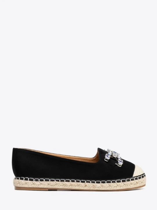 Zdjęcie produktu Damskie espadryle z biżuteryjną ozdobą czarno - beżowe Wittchen