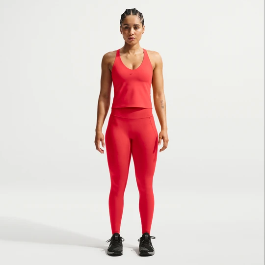 Zdjęcie produktu Damskie legginsy o pełnej długości z wysokim stanem bez przedniego szwu Nike Universa - Czerwony
