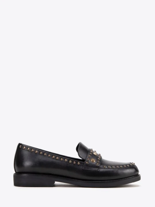 Zdjęcie produktu Damskie loafersy skórzane z ozdobnymi nitami czarne Wittchen