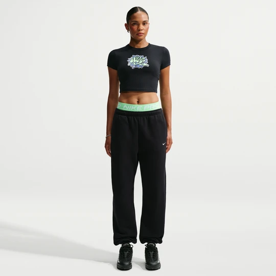 Zdjęcie produktu Damskie oversizowe spodnie z wysokim stanem i ściągaczami Nike Studio Fleece Medium Weight - Czerń