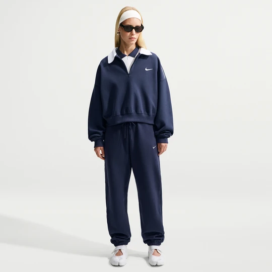 Zdjęcie produktu Damskie oversizowe spodnie z wysokim stanem i ściągaczami Nike Studio Fleece Medium Weight - Niebieski
