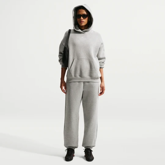 Zdjęcie produktu Damskie oversizowe spodnie z wysokim stanem i ściągaczami Nike Studio Fleece Medium Weight - Szary
