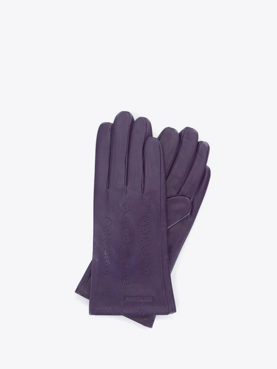 Zdjęcie produktu Damskie rękawiczki z perforowanej skóry fioletowe Wittchen