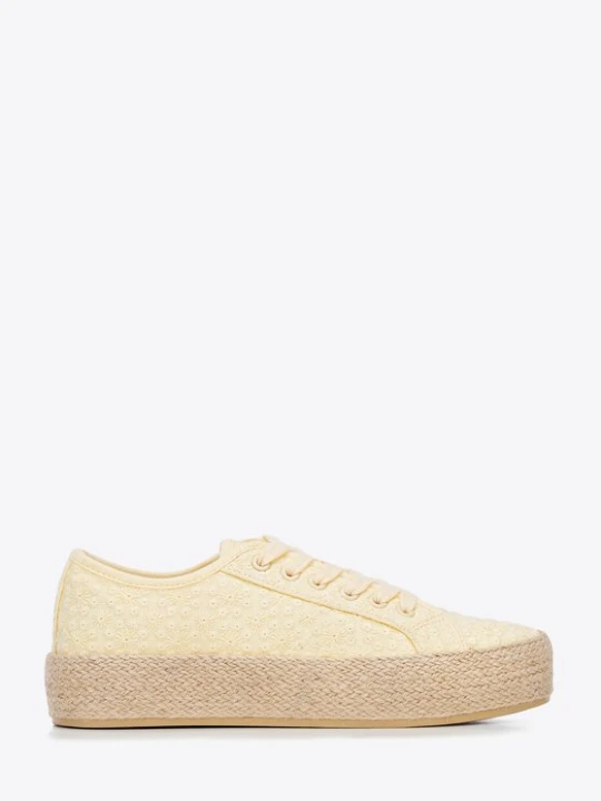 Zdjęcie produktu Damskie sneakersy na słomkowej podeszwie żółte Wittchen