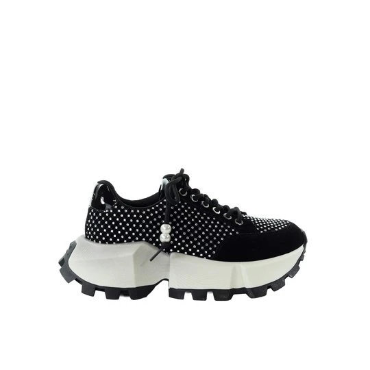 Zdjęcie produktu Damskie sneakersy skórzane czarne z aplikacją GOE TT2N4029