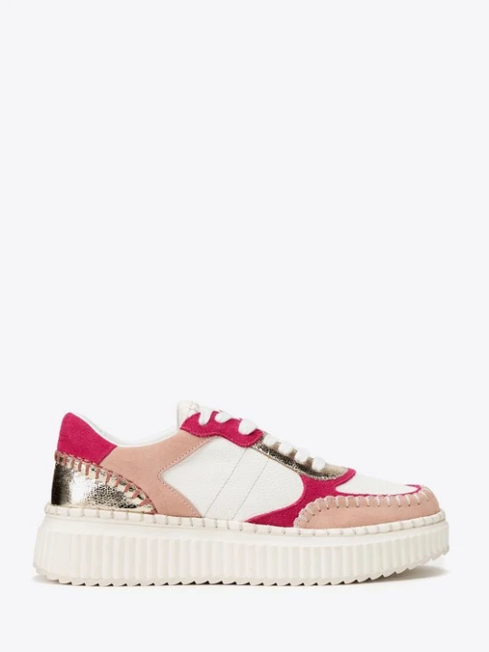 Zdjęcie produktu Damskie sneakersy z ekoskóry i skóry zamszowej różowe Wittchen