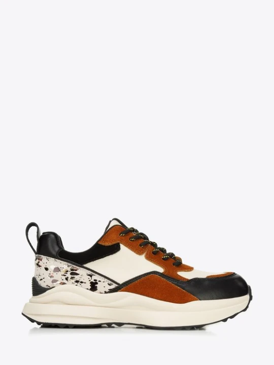 Zdjęcie produktu Damskie sneakersy z połyskującą wstawką brązowo-kremowe Wittchen