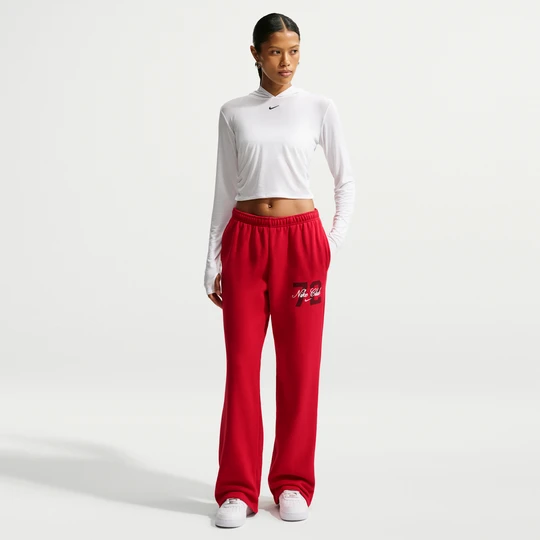 Zdjęcie produktu Damskie spodnie ze średnim stanem i luźnymi nogawkami Nike Studio Fleece Medium Weight - Czerwony