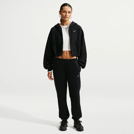 Zdjęcie produktu Damskie spodnie ze średnim stanem i mankietami Nike Studio Fleece Medium Weight - Czerń