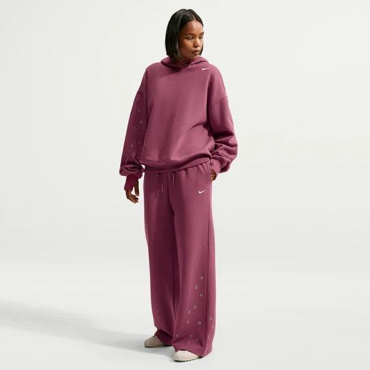 Zdjęcie produktu Damskie spodnie ze średnim stanem i szerokimi nogawkami Nike Studio Fleece Medium Weight - Czerwony