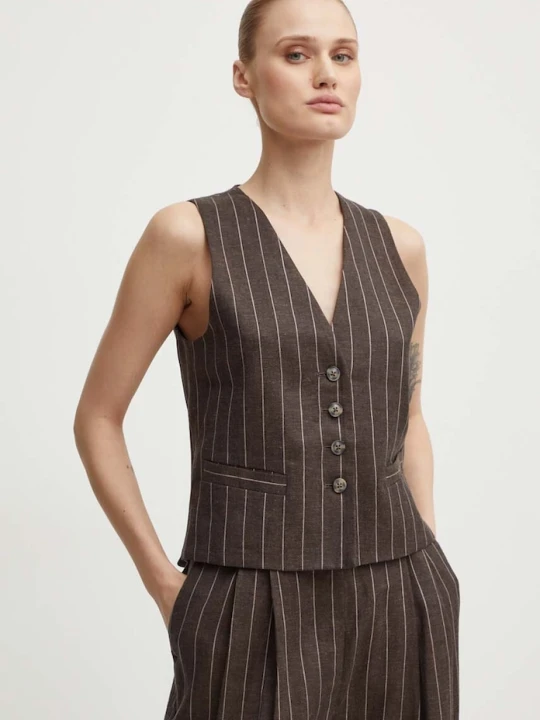 Zdjęcie produktu Day Birger et Mikkelsen kamizelka lniana Frida - Casual Linen Stripe brązowy
