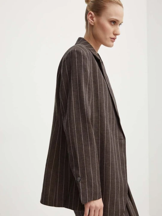 Zdjęcie produktu Day Birger et Mikkelsen marynarka lniana Emile - Casual Linen Stripe brązowy