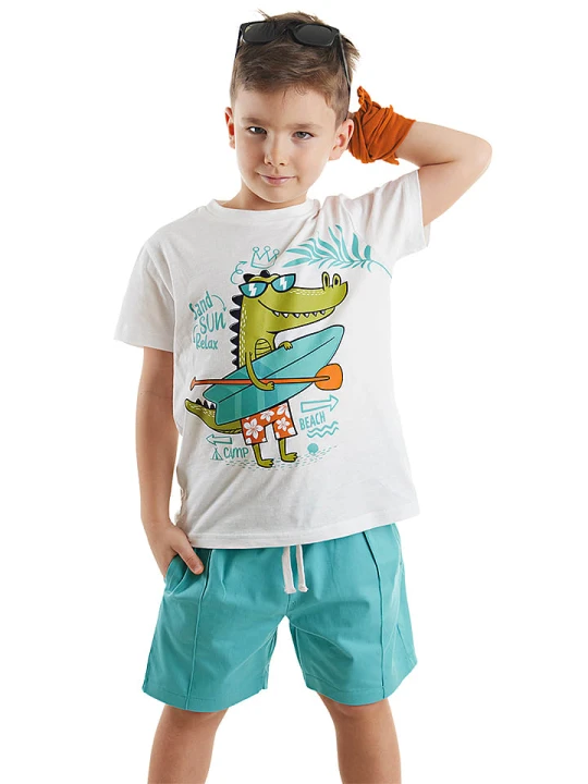 Zdjęcie produktu Denokids 2-częściowy zestaw "Beach Croco" w kolorze biało-turkusowym rozmiar: 104