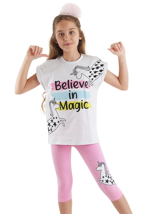 Zdjęcie produktu Denokids 2-częściowy zestaw "Believe" w kolorze biało-jasnoróżowym rozmiar: 122