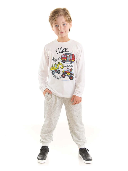 Zdjęcie produktu Denokids 2-częściowy zestaw "Construction Boy" w kolorze biało-jasnoszarym rozmiar: 98