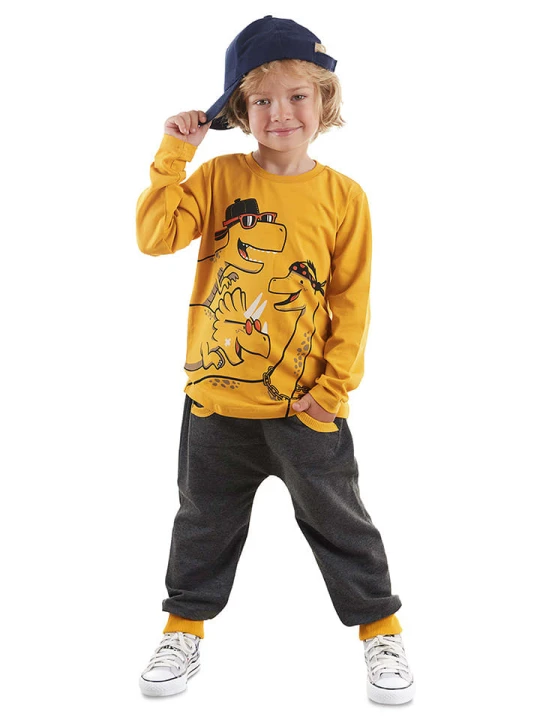 Zdjęcie produktu Denokids 2-częściowy zestaw "Cool Dinos" w kolorze żółto-antracytowym rozmiar: 116