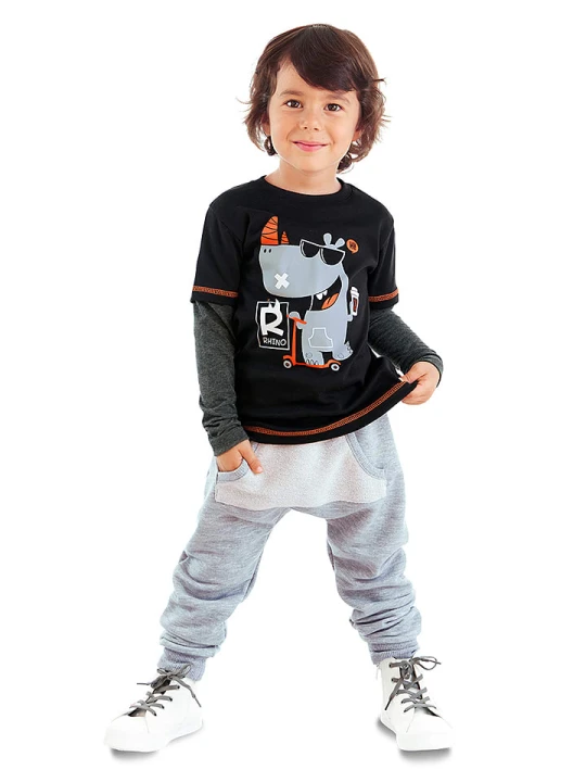 Zdjęcie produktu Denokids 2-częściowy zestaw "Cool Rhino" w kolorze szaro-czarnym rozmiar: 116