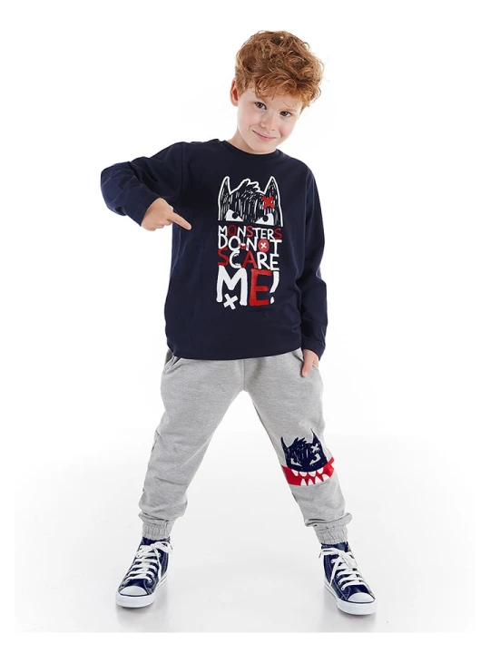 Zdjęcie produktu Denokids 2-częściowy zestaw "Don't Scare" w kolorze szaro-czarnym rozmiar: 104