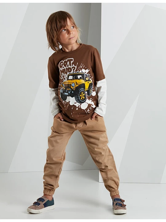 Zdjęcie produktu Denokids 2-częściowy zestaw "Jeep Mood" w kolorze brązowo-beżowym rozmiar: 116