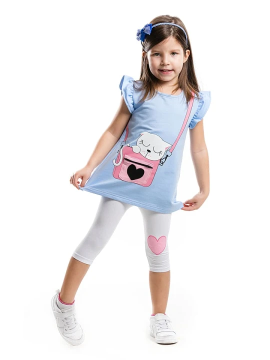 Zdjęcie produktu Denokids 2-częściowy zestaw "Kitty in Bag" w kolorze błękitno-białym rozmiar: 128