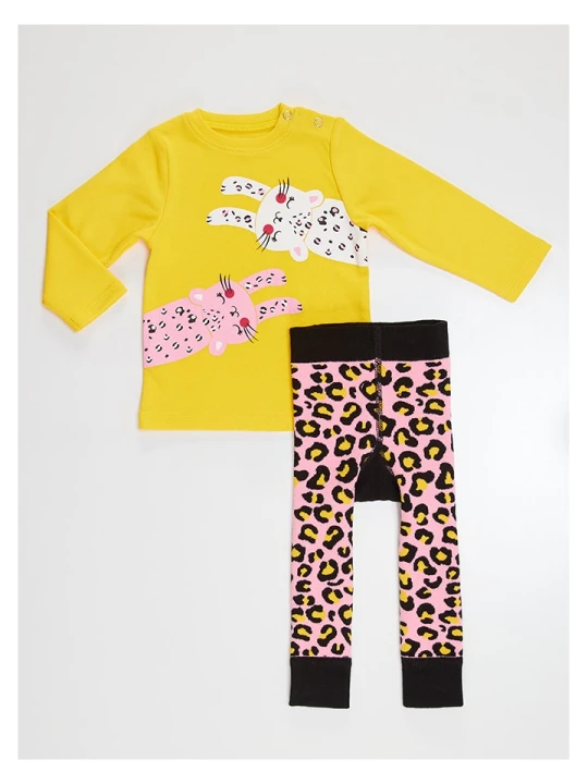 Zdjęcie produktu Denokids 2-częściowy zestaw "Leopard" w kolorze żółto-jasnoróżowym rozmiar: 92 / 98