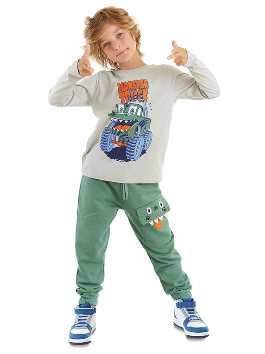 Zdjęcie produktu Denokids 2-częściowy zestaw "Monster Truck" w kolorze biało-zielonym rozmiar: 110