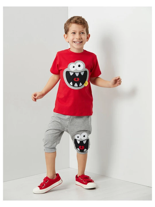 Zdjęcie produktu Denokids 2-częściowy zestaw "Mr Laugh" w kolorze szaro-czerwonym rozmiar: 128