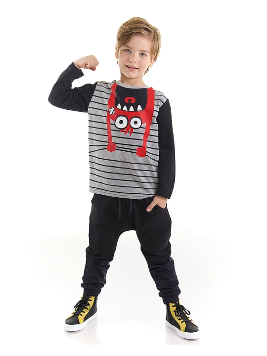 Zdjęcie produktu Denokids 2-częściowy zestaw "Naughty Monster" w kolorze szaro-czarnym rozmiar: 98