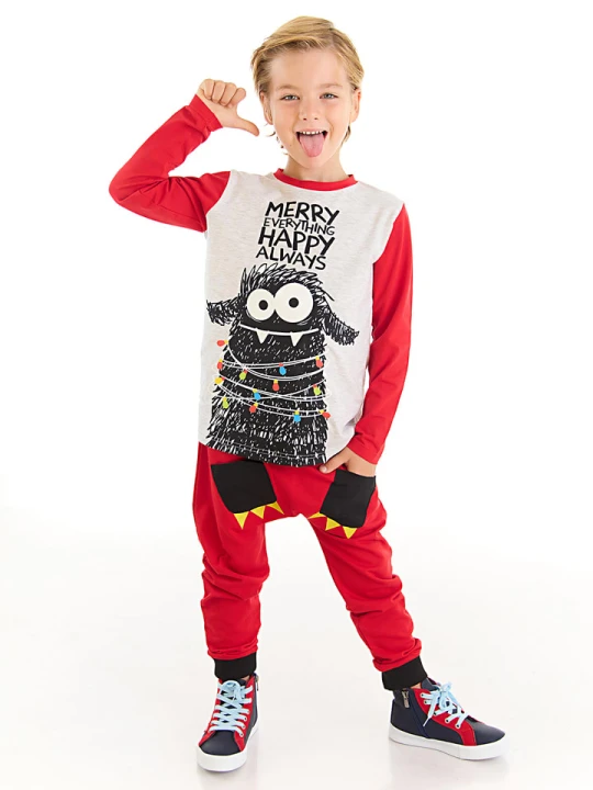 Zdjęcie produktu Denokids 2-częściowy zestaw "New Year Monster" w kolorze czerwono-kremowym rozmiar: 110