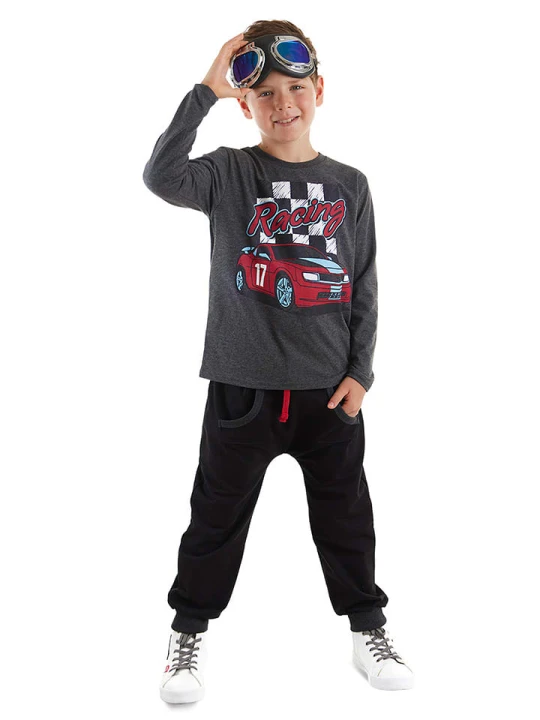 Zdjęcie produktu Denokids 2-częściowy zestaw "Race" w kolorze czarno-ciemnoszarym rozmiar: 140
