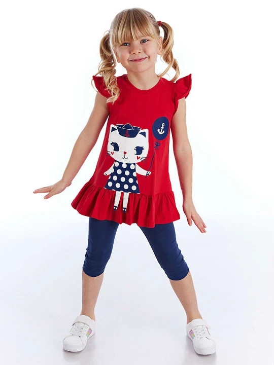 Zdjęcie produktu Denokids 2-częściowy zestaw "Sailor Cat" w kolorze czerwono-granatowym rozmiar: 92