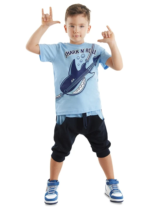 Zdjęcie produktu Denokids 2-częściowy zestaw "Shark'n Roll" w kolorze błękitno-czarnym rozmiar: 92