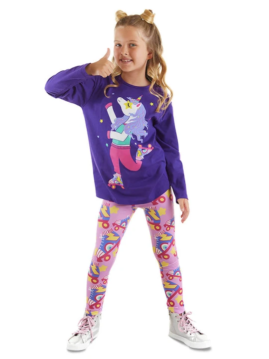 Zdjęcie produktu Denokids 2-częściowy zestaw "Skate Unicorn" w kolorze jasnoróżowo-fioletowym rozmiar: 140