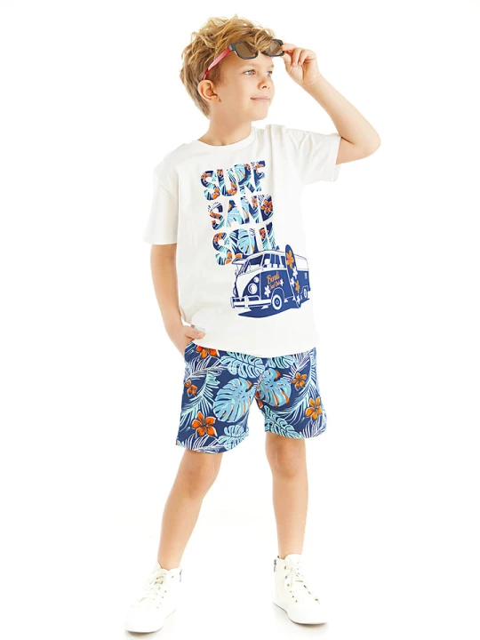 Zdjęcie produktu Denokids 2-częściowy zestaw "Surf" w kolorze białym ze wzorem rozmiar: 116