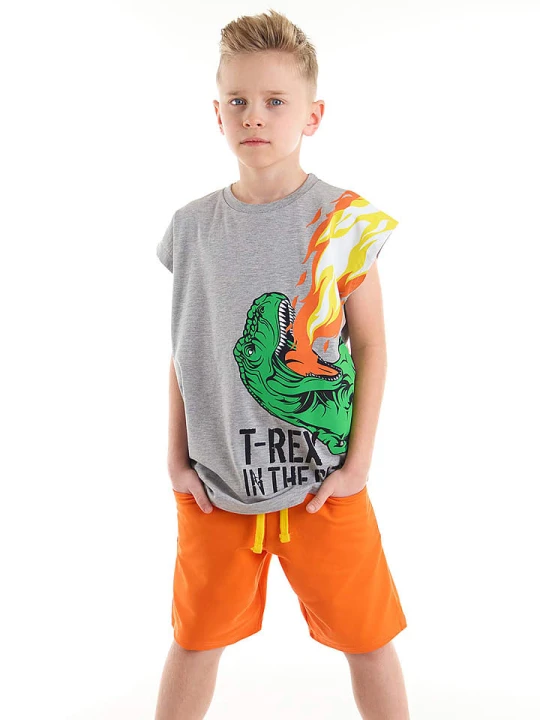 Zdjęcie produktu Denokids 2-częściowy zestaw "T-Rex" w kolorze szaro-pomarańczowym rozmiar: 110