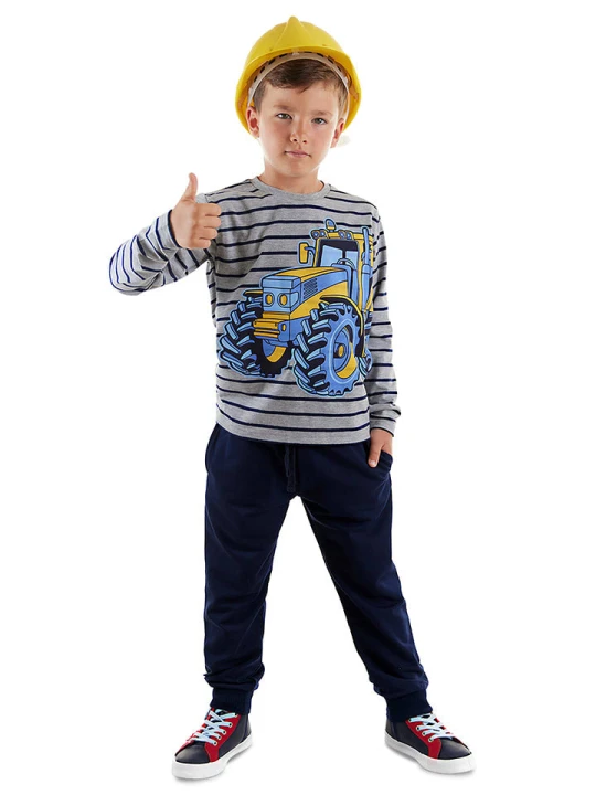 Zdjęcie produktu Denokids 2-częściowy zestaw "Tractor" w kolorze granatowo-szarym rozmiar: 110