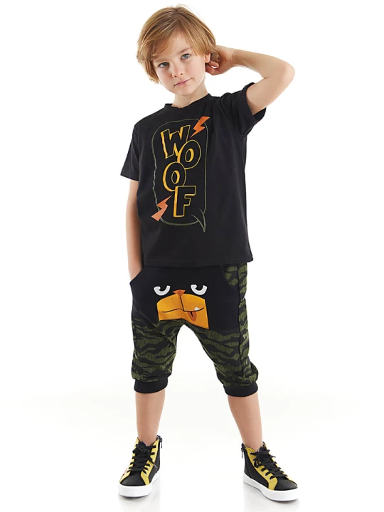 Zdjęcie produktu Denokids 2-częściowy zestaw "Woof" w kolorze czarno-oliwkowym rozmiar: 98