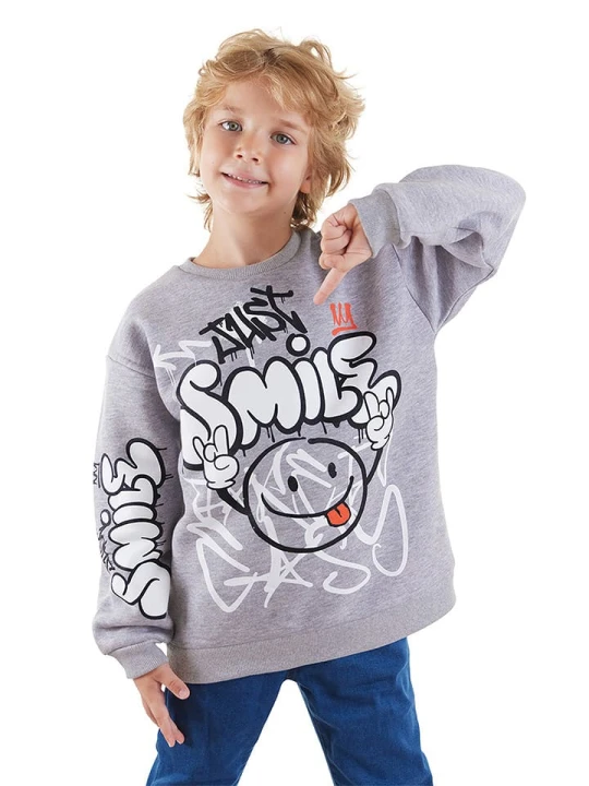 Zdjęcie produktu Denokids Bluza "Just Smile" w kolorze szarym rozmiar: 116