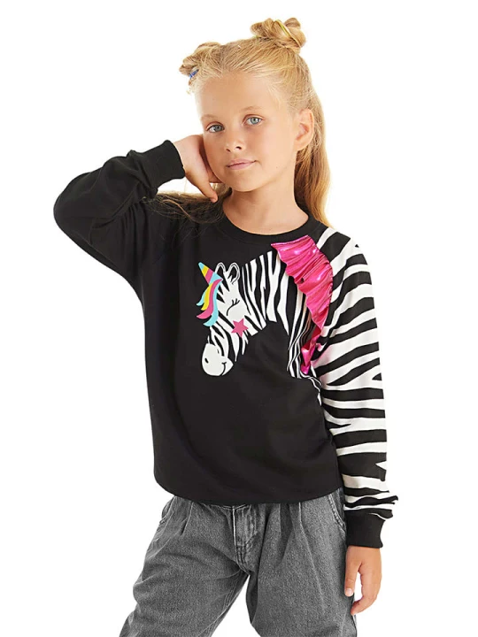 Zdjęcie produktu Denokids Bluza "Zebra Ruffled" w kolorze czarnym rozmiar: 116
