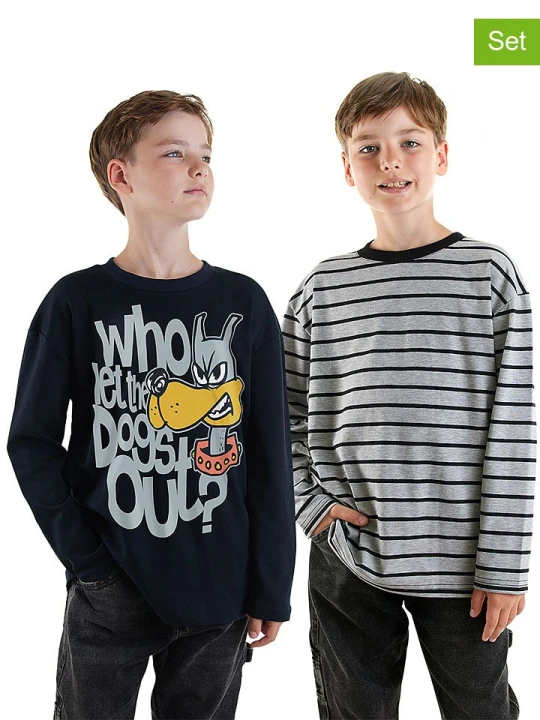 Zdjęcie produktu Denokids Koszulki (2 szt.) w kolorze szarym i czarnym rozmiar: 134
