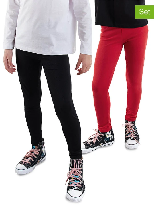 Zdjęcie produktu Denokids Legginsy (2 pary) w kolorze czerwonym i czarnym rozmiar: 116