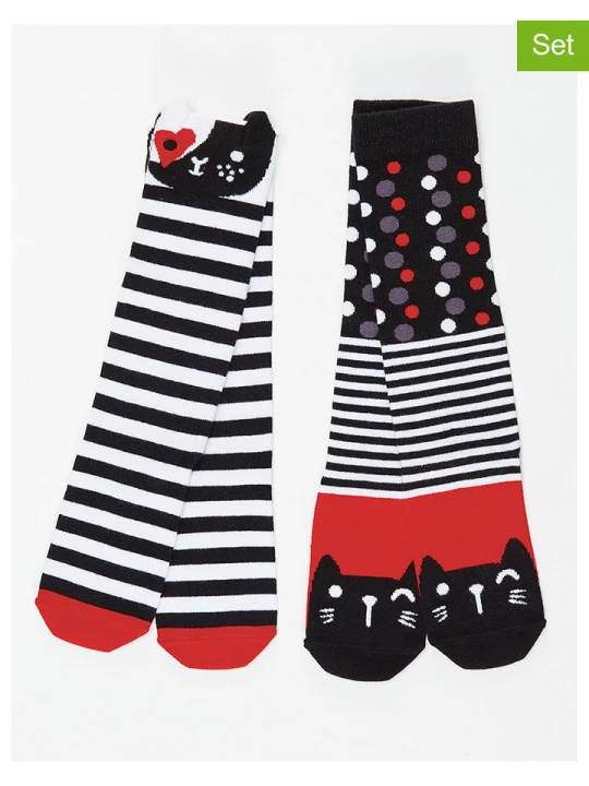 Zdjęcie produktu Denokids Podkolanówki (2 pary) w kolorze czarno-czerwono-białym rozmiar: 128-134