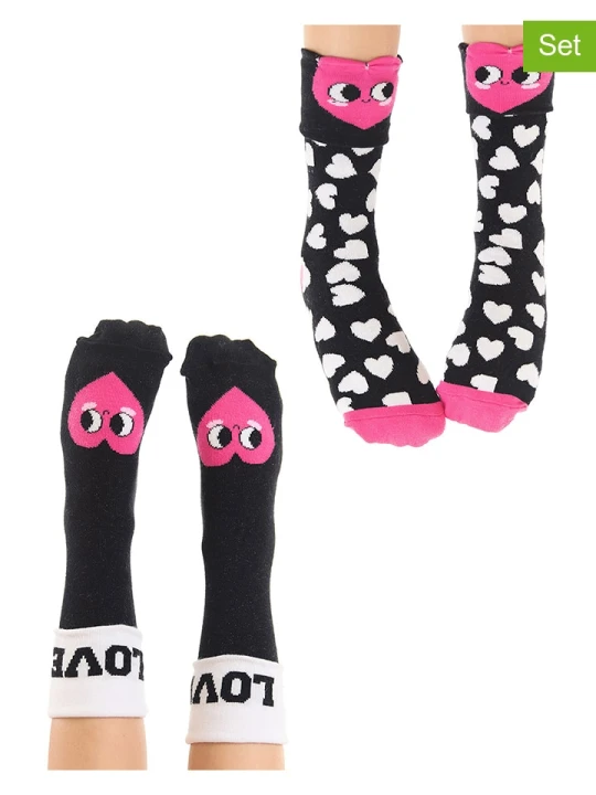 Zdjęcie produktu Denokids Skarpety (2 pary) "Love" w kolorze czarnym rozmiar: 128 / 134