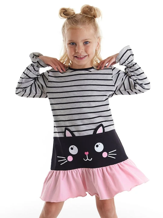 Zdjęcie produktu Denokids Sukienka "Black Cat" w kolorze jasnoróżowo-szarym rozmiar: 122