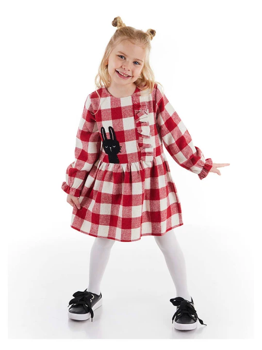 Zdjęcie produktu Denokids Sukienka "Bunny" w kolorze czerwono-białym rozmiar: 128
