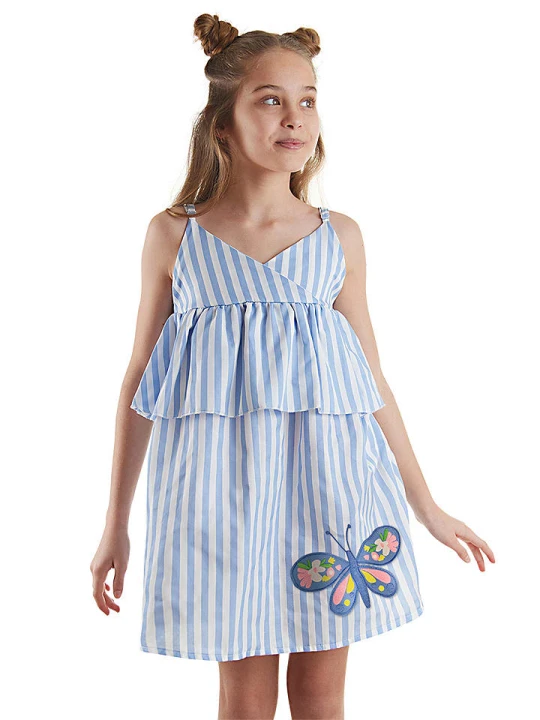 Zdjęcie produktu Denokids Sukienka "Butterfly" w kolorze błękitno-białym rozmiar: 134