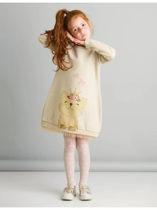 Zdjęcie produktu Denokids Sukienka "Cat" w kolorze beżowym rozmiar: 116