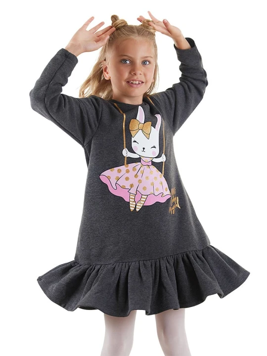 Zdjęcie produktu Denokids Sukienka "Giitter Rabbit" w kolorze antracytowym rozmiar: 110