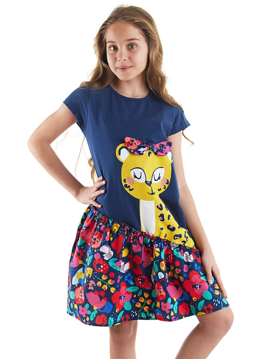 Zdjęcie produktu Denokids Sukienka "Leo Ribbon" w kolorze granatowym ze wzorem rozmiar: 116