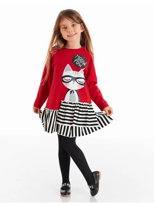 Zdjęcie produktu Denokids Sukienka "Meow" w kolorze czerwono-biało-czarnym rozmiar: 128
